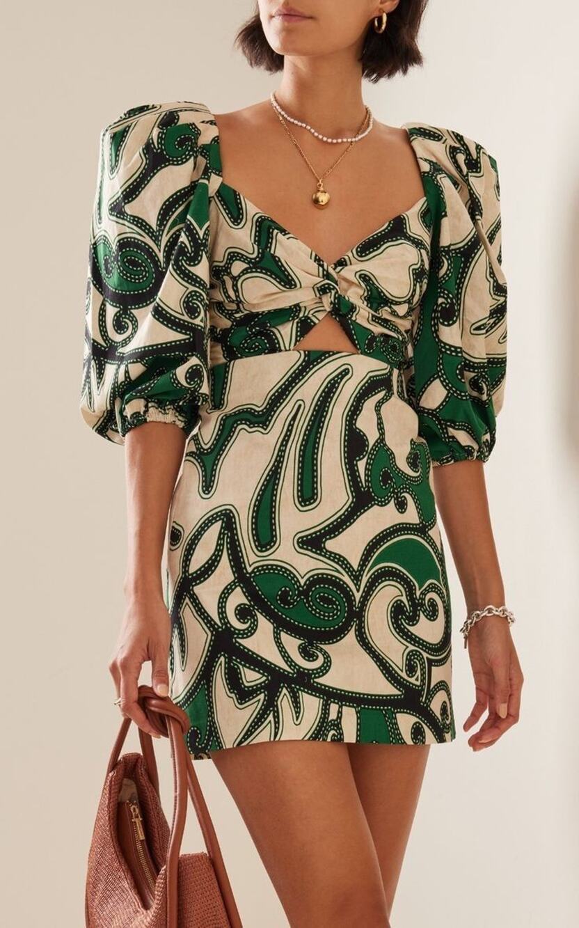 NWT Alexis Iana Smocked Puff Sleeve Mini Dress Maldive Green Women's Large